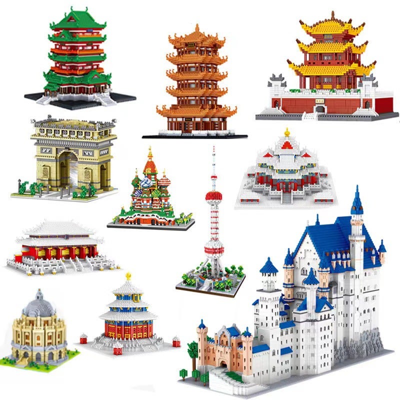 Lezi Micro-Diamond Small-Particle Building Blocks Building Series Taj Mahal Yellow Crane Tower Tiananmen Square National Style Model Street View - Image 2