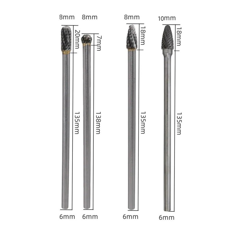 4PCS Hard Alloy Rotary File Set Extended Handle Tungsten Steel Grinding Head For Metal Jade Woodworking - Image 4