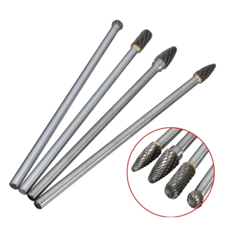 4PCS Hard Alloy Rotary File Set Extended Handle Tungsten Steel Grinding Head For Metal Jade Woodworking - Image 5