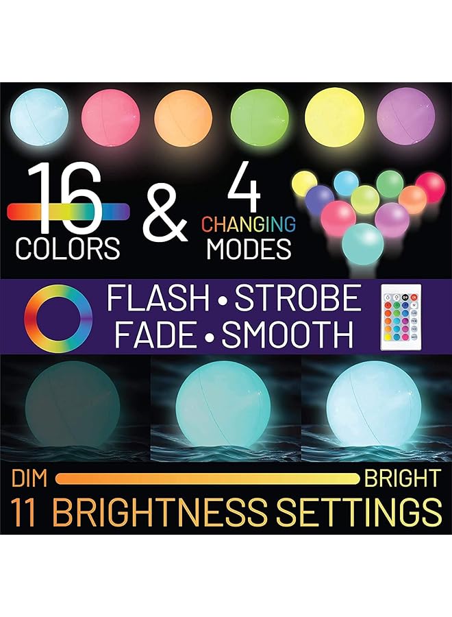 أكس سبرينج كرة شاطئ LED قطعتين 40 سم مع 16 وضع إضاءة RGB للأطفال والكبار، كرة شاطئ مقاومة للماء من مادة PVC تتوهج في الظلام مع جهاز تحكم عن بعد لحفلات حمام السباحة والمتعة في الهواء الطلق - Image 2