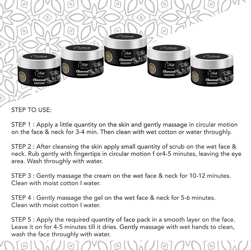 Blu Lady Professional Black Charcoal Facial Kit Beauty Charcoal Instant Glow Ever in India All Type Skin Fairness Set of 5 275 G charcoal - Image 3