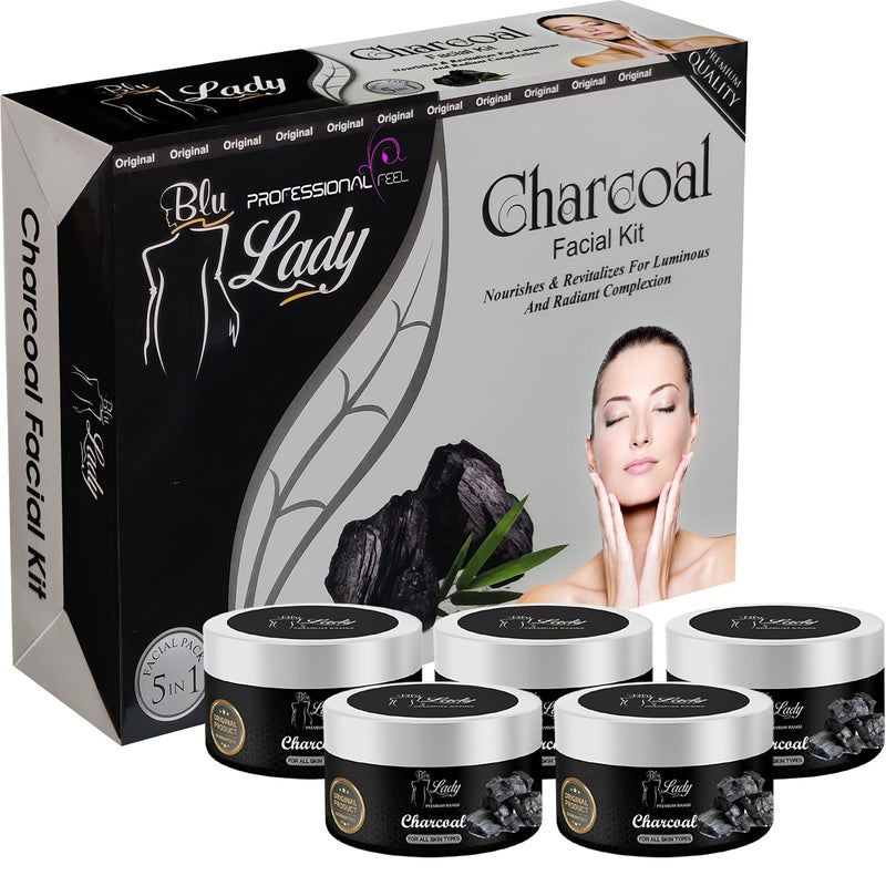 Blu Lady Professional Black Charcoal Facial Kit Beauty Charcoal Instant Glow Ever in India All Type Skin Fairness Set of 5 275 G charcoal - Image 4