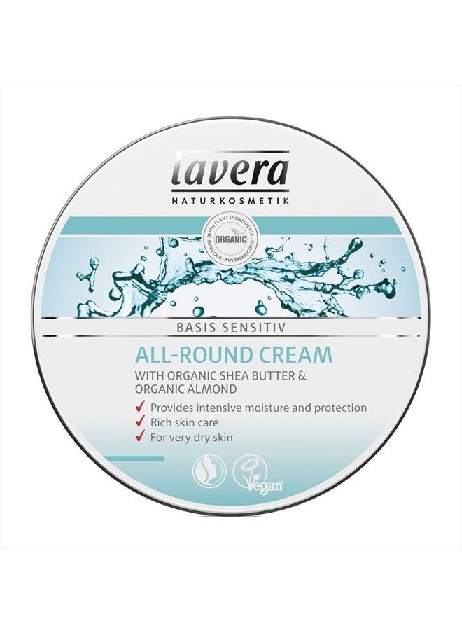 lavera - basis-sensitiv All-Round Cream: Moisturizing Body Cream with Shea Butter & Almond Oil to protect dry Skin & for a soft and supple feeling – 5 Oz. Single - Image 1