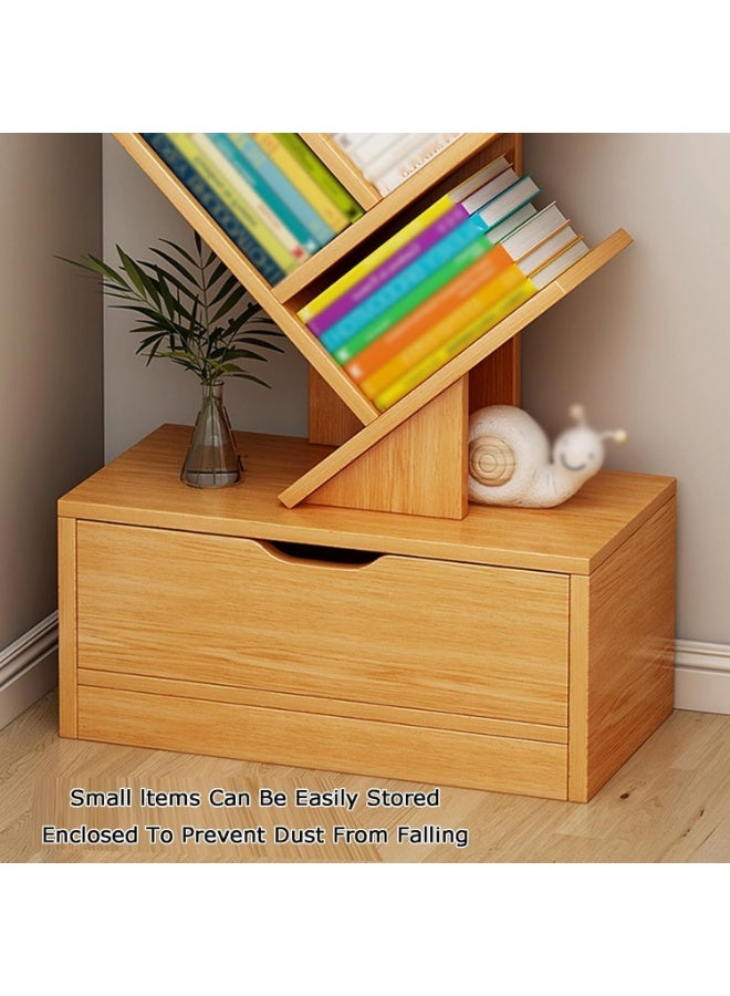 Soofam 10-Tier Tree Bookshelf, Home Shelf Corner Wall Shelves Display Cabinet Bookcase Storage Rack with Drawer, Thickened Wooden Display Floor Standing for Bedroom, Living Room, Study, Office (Wood color) - Image 3