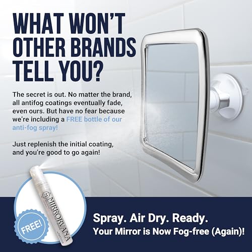 MIRRORVANA Fogless Shower Mirror for Shaving with Upgraded Suction, Anti Fog Shatterproof Surface and 360° Swivel, No Magnification, 6.3" x 6.3" (Chrome) - Image 3