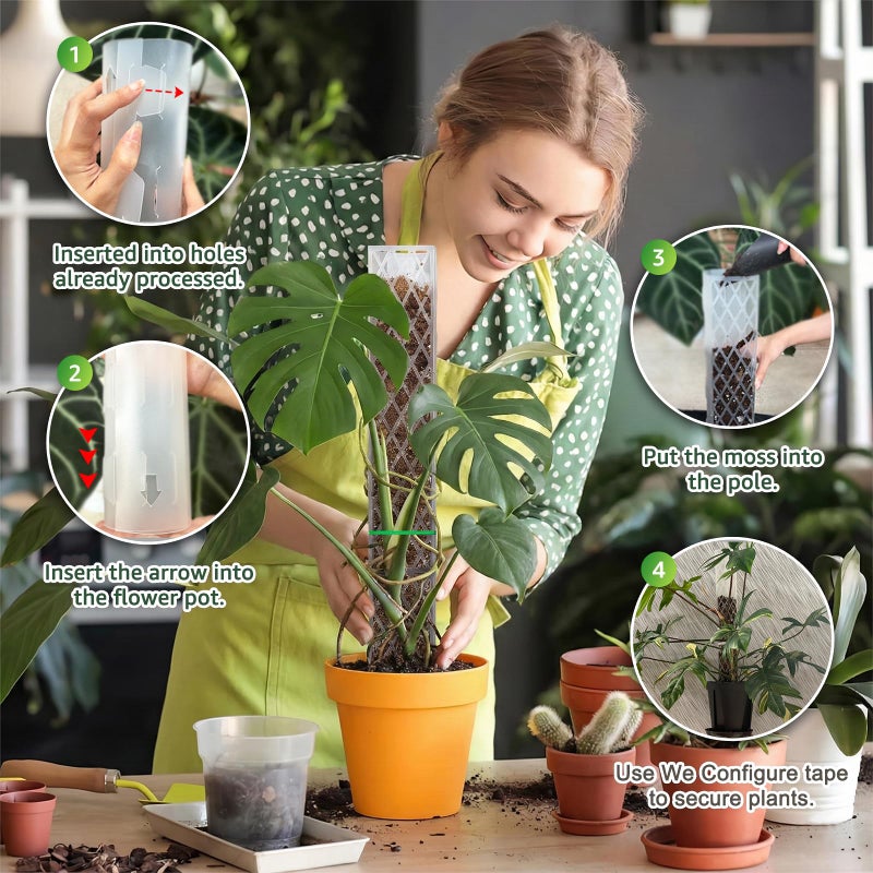 Sisher Monstera Moss Pole 4pcs Plastic Moss Pole for Climbing Plants Work with Sphagnum Moss 16 Inch D Shaped Poles Indoor Plant Support, White - Image 2