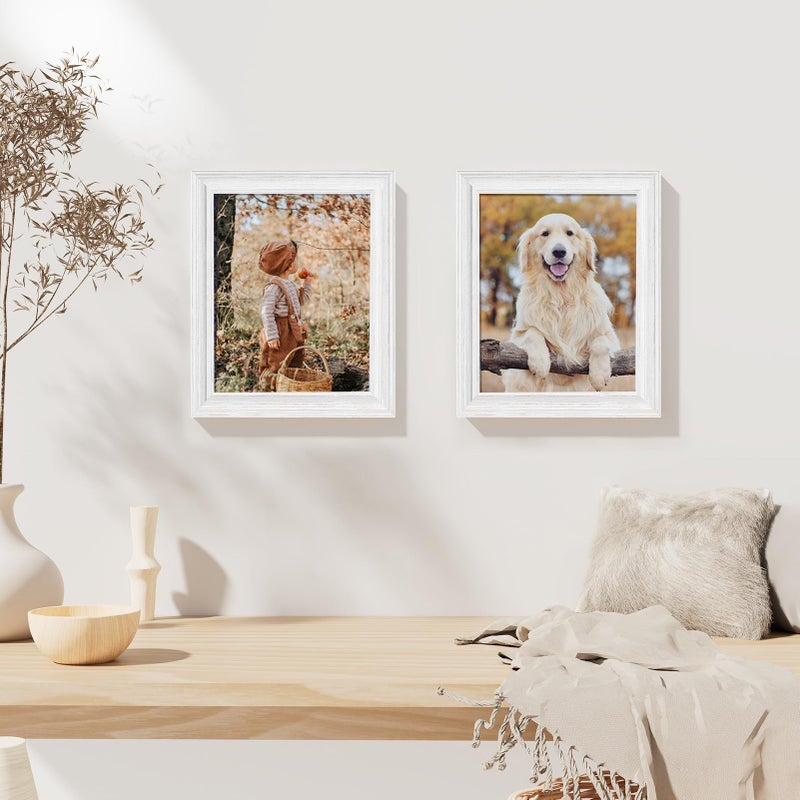 Vittanly 8x10 Picture Frames Set of 2  Display 5x7 Pictures with Mat or 8x10 without Mat  Rustic Collage Photo Frames for Wall or Tabletop  White - Image 5