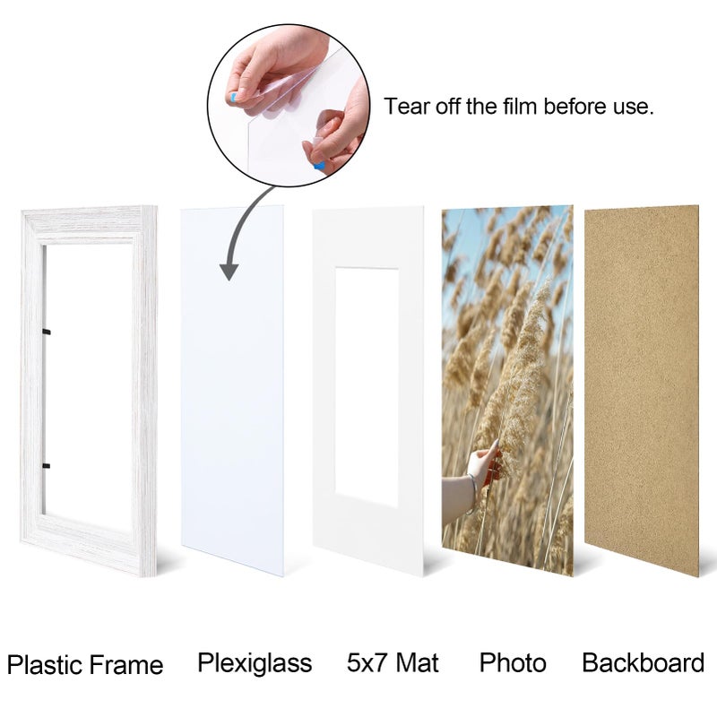 Vittanly 8x10 Picture Frames Set of 2  Display 5x7 Pictures with Mat or 8x10 without Mat  Rustic Collage Photo Frames for Wall or Tabletop  White - Image 4