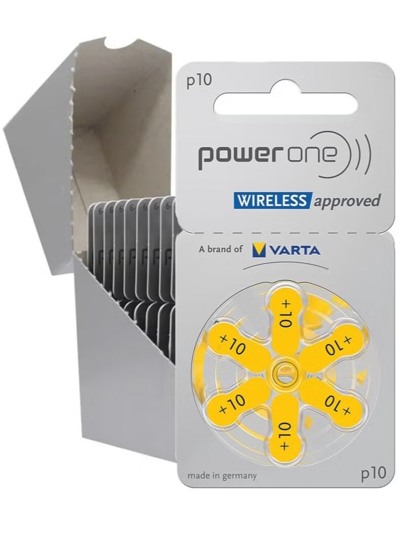 باور ون بطاريات PowerOne P10 لسماعات الأذن، خالية من الزئبق، عالية الأداء، بطارية رقمية صغيرة، 60 قطعة، 1.45 فولت (أصفر) - Image 5