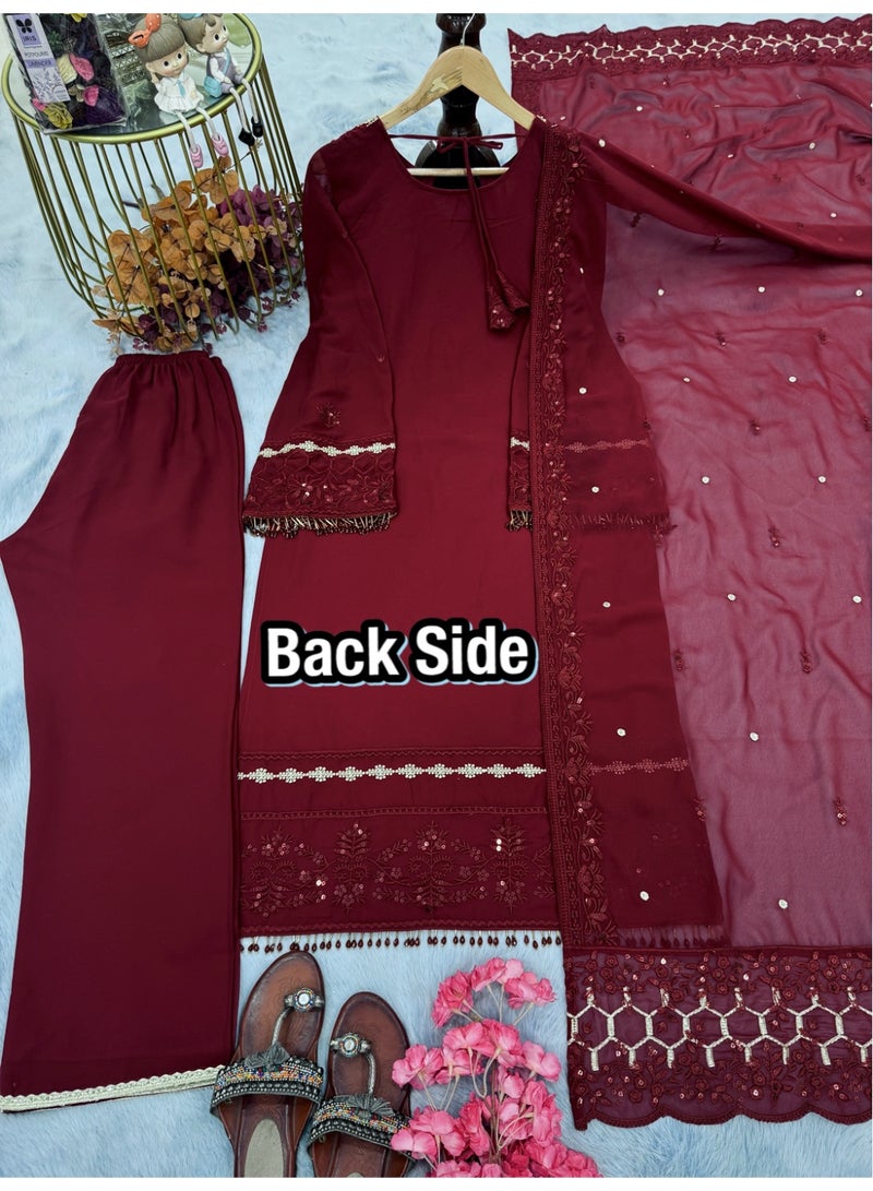 Super Asian Designer Heavy Faux Georgette Salwaar set with 5 mm Sequin & Diamond Hand Work – Elegant Party & Festive Wear  - Image 4
