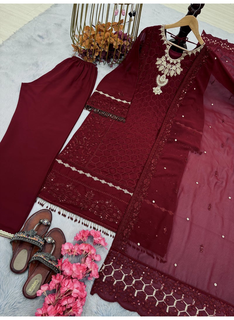 Super Asian Designer Heavy Faux Georgette Salwaar set with 5 mm Sequin & Diamond Hand Work – Elegant Party & Festive Wear  - Image 2