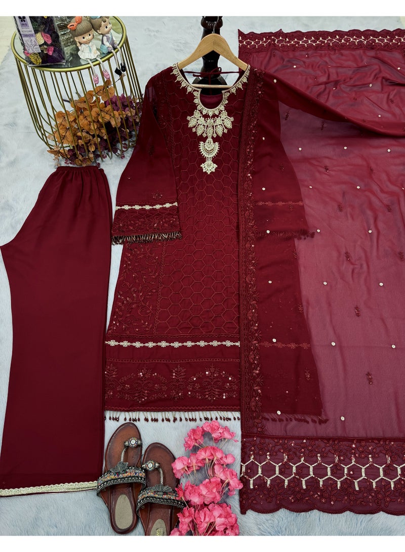 Super Asian Designer Heavy Faux Georgette Salwaar set with 5 mm Sequin & Diamond Hand Work – Elegant Party & Festive Wear  - Image 1