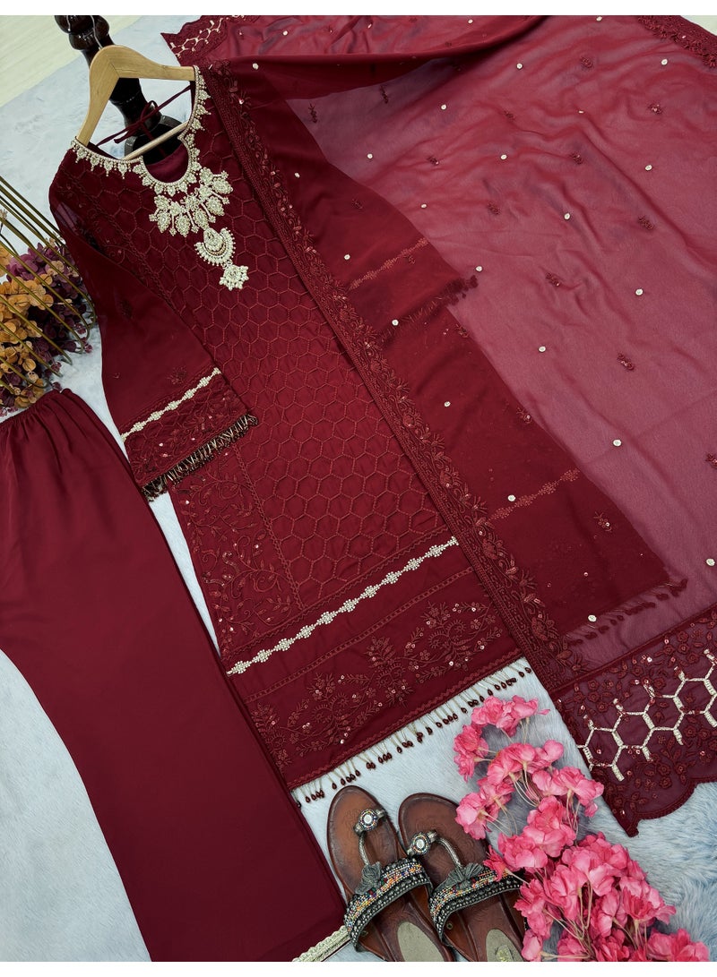 Super Asian Designer Heavy Faux Georgette Salwaar set with 5 mm Sequin & Diamond Hand Work – Elegant Party & Festive Wear  - Image 3