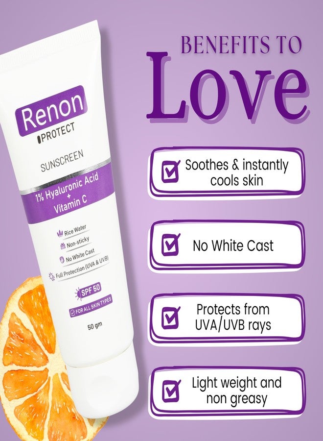 Renon SPF 50 PA+++ 1% Hyaluronic and Matte Finish Aqua Sunscreen Combo | Rice Water + Vitamin C | Niacinamide + Ceramide | No white Cast | Non Sticky - Image 5