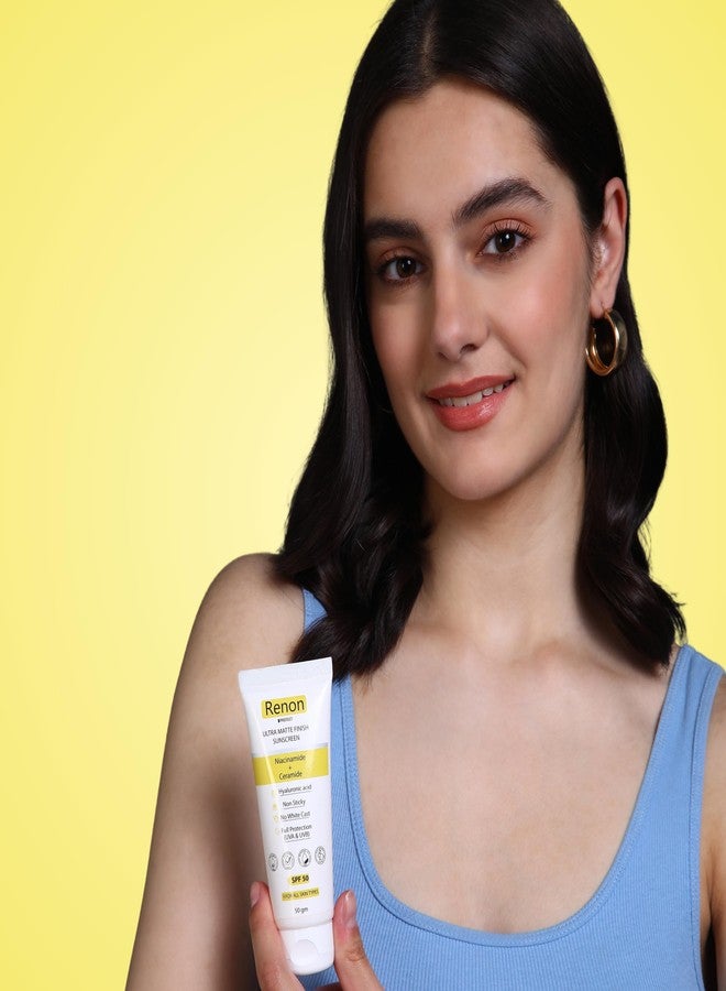 Renon SPF 50 PA+++ 1% Hyaluronic and Matte Finish Aqua Sunscreen Combo | Rice Water + Vitamin C | Niacinamide + Ceramide | No white Cast | Non Sticky - Image 2