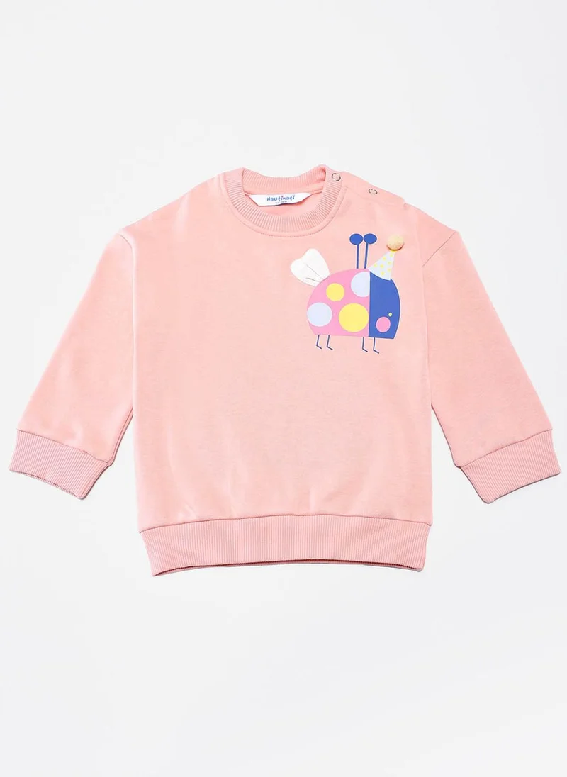 Nautinati Nautinati Peach Ladybird Print Full Sleeves Fleece Sweatshirt for Baby Boys and Baby Girls