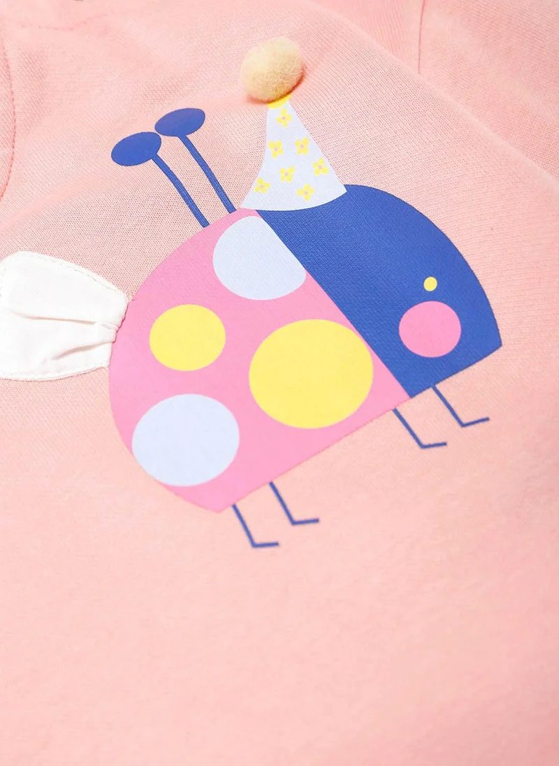 نوتيناتي Nautinati Peach Ladybird Print Full Sleeves Fleece Sweatshirt for Baby Boys and Baby Girls