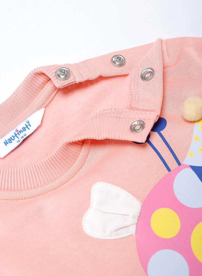 نوتيناتي Nautinati Peach Ladybird Print Full Sleeves Fleece Sweatshirt for Baby Boys and Baby Girls