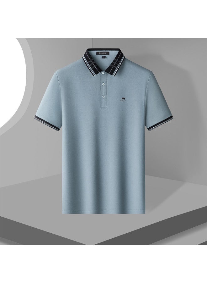 Fomoce summer Checkered Casual Polo Shirt Men's Short Sleeve T-shirt - Image 4
