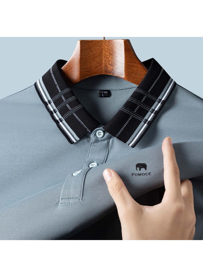 Fomoce summer Checkered Casual Polo Shirt Men's Short Sleeve T-shirt - Image 3