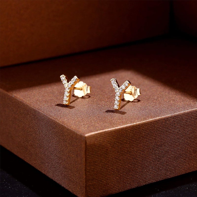 MONOOC Store Initial Stud Earrings for Girls - S925 Sterling Silver Post Cubic Zirconia Stud Earrings Initial Earrings for Girls Women Hypoallergenic Earrings Birthday Gifts for Girls Kids Jewelry - Image 4