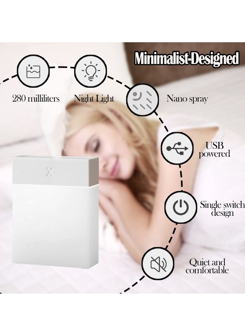 Excefore - Portable Small Humidifier, 280ml Portable Humidifier, Mini Cool Mist Humidifier with Night Light, USB Personal Desktop Humidifier for Bedroom, Office, Auto Shut-Off, Ultra-Quiet - Image 1