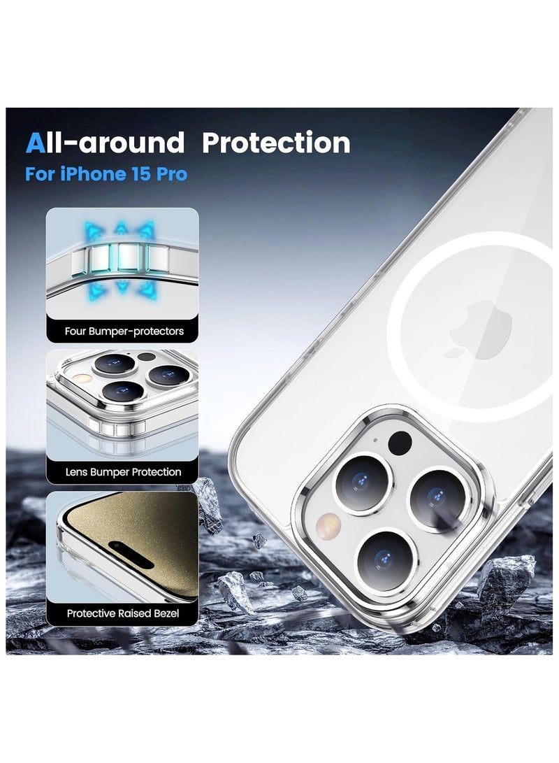 فواتير جراب iPhone 15 Pro Mag Safe - [تقنية محسنة مضادة للاصفرار] مغناطيس N52، رفيع للغاية، حماية من السقوط بدرجة عسكرية، حماية للشاشة والعدسة، جراب شفاف للغاية لهاتف iPhone 15 Pro - Image 5