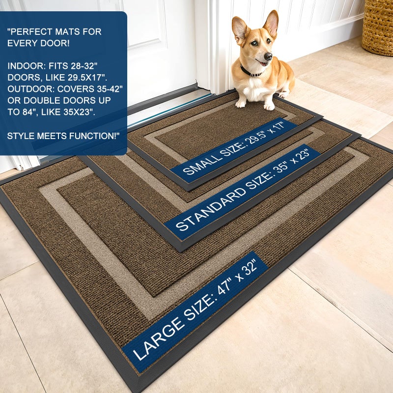OLANLY Front Door Mat Indoor Outdoor Entrance, Waterproof All-Season, All-Weather Doormat, Sturdy Natural Rubber, Fade Resistant, Low Profile, Easy Clean Patio Porch Entryway Mat, 29.5x17, Brown - Image 3