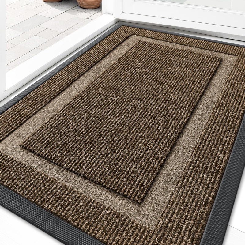 OLANLY Front Door Mat Indoor Outdoor Entrance, Waterproof All-Season, All-Weather Doormat, Sturdy Natural Rubber, Fade Resistant, Low Profile, Easy Clean Patio Porch Entryway Mat, 29.5x17, Brown - Image 1