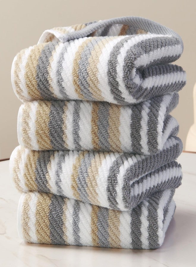 VOOVA & MOVAS Beige Striped Hand Towels, Bathroom Hand Towels Set of 4, 16"x27" - 100% Cotton | Quick Dry | Absorbent | Light Weight, Soft Towel Set for Showering & Guest, Luxury Towel Gift, Tan and G