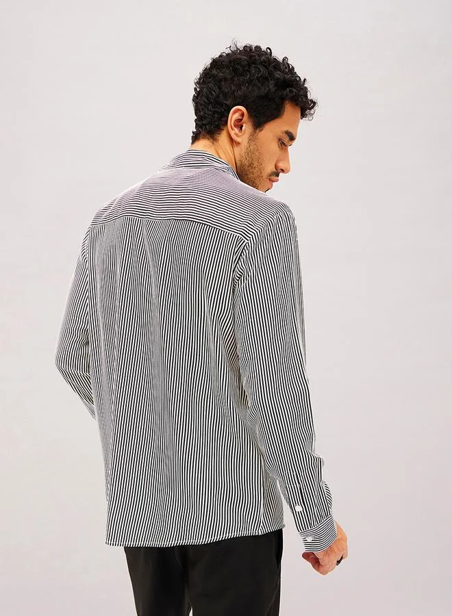 Mascln Sassafras Striped Long Sleeve Relaxed Fit Shirt by Styli