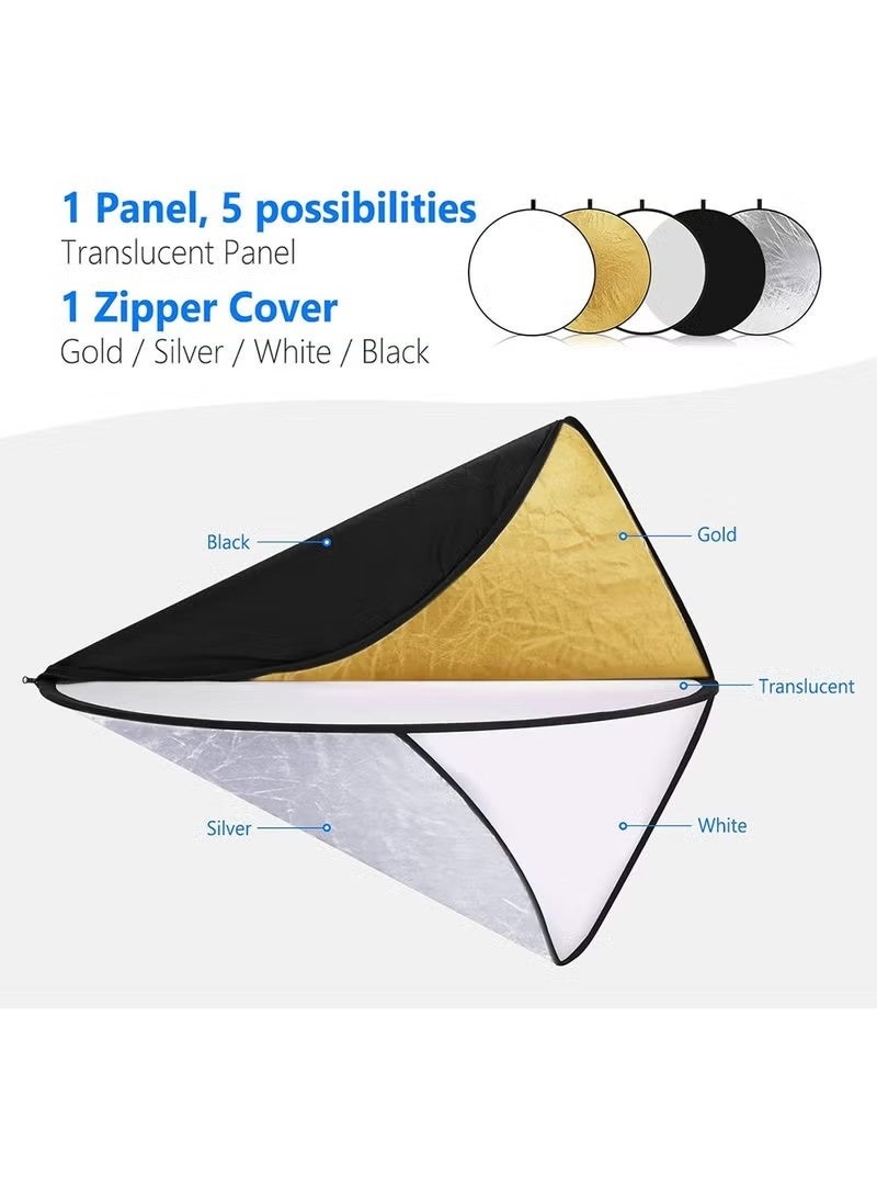42 Inch/80 Centimeter Light Reflector Diffuser 5 in 1 Collapsible Multi Disc with Bag - Translucent, Silver, Gold, White, and Black for Studio Photography Lighting Outdoor - Image 2