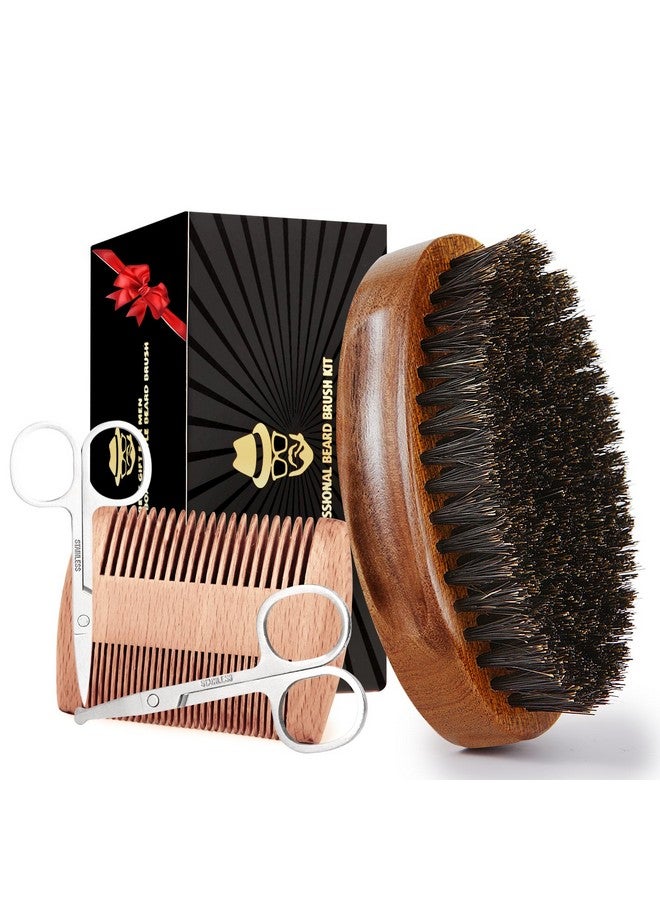 Sosoon Beard Brush For Men, 100% Pure Boar Bristle Beard Brush, Beard Grooming Set Including Beard Comb, 2 Pcs Mustache Scissors, And Travel Bag - Image 1