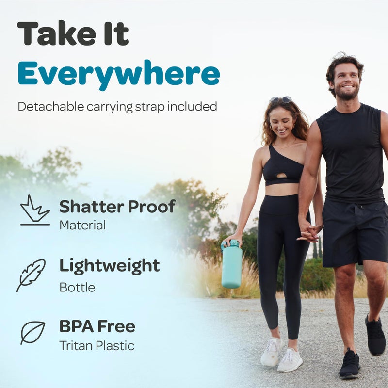 Hydracy Water Bottle with Time Marker Large Half Gallon 64 oz BPA Free Bottle & No Sweat Sleeve -Leak Proof Gym Bottle with Fruit Infuser Strainer & Times to Drink Ideal for Sports & Outdoors - Image 3