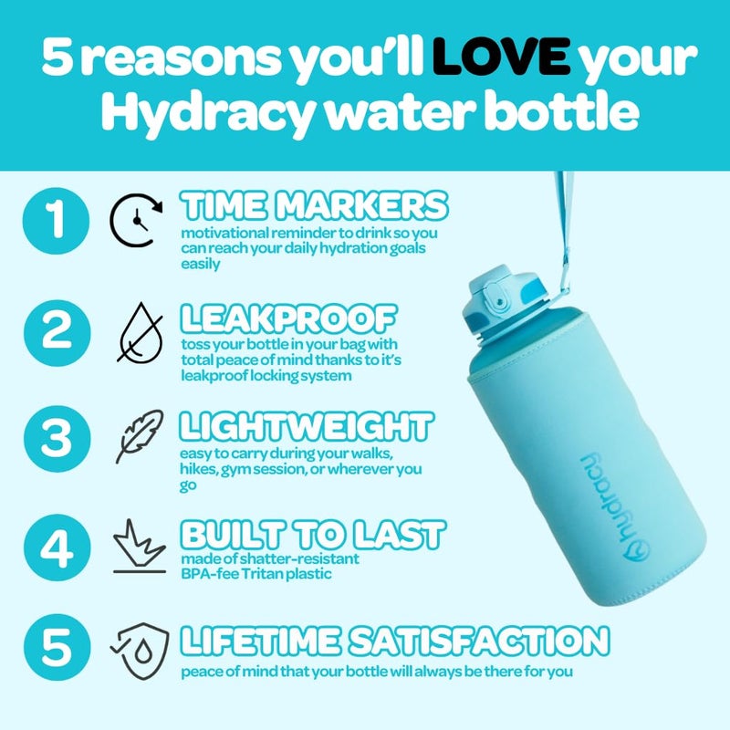 Hydracy Water Bottle with Time Marker Large Half Gallon 64 oz BPA Free Bottle & No Sweat Sleeve -Leak Proof Gym Bottle with Fruit Infuser Strainer & Times to Drink Ideal for Sports & Outdoors - Image 2
