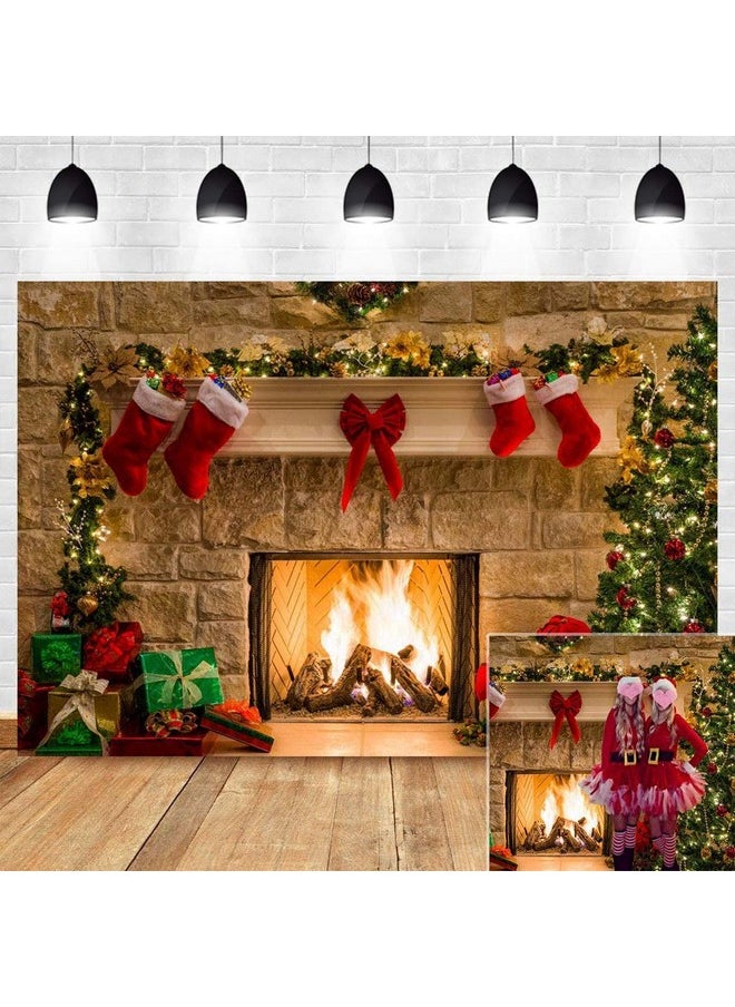 Fanghui - Christmas Themed Home Decor Photography Backdrop Photo Booth Christmas Tree Fireplace Children Birthday Newborn Baby Shower Vinyl 5X3Ft Photo Background Studio Props Party Banner Supplies - Image 1