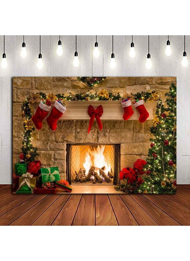 Fanghui - Christmas Themed Home Decor Photography Backdrop Photo Booth Christmas Tree Fireplace Children Birthday Newborn Baby Shower Vinyl 5X3Ft Photo Background Studio Props Party Banner Supplies - Image 1