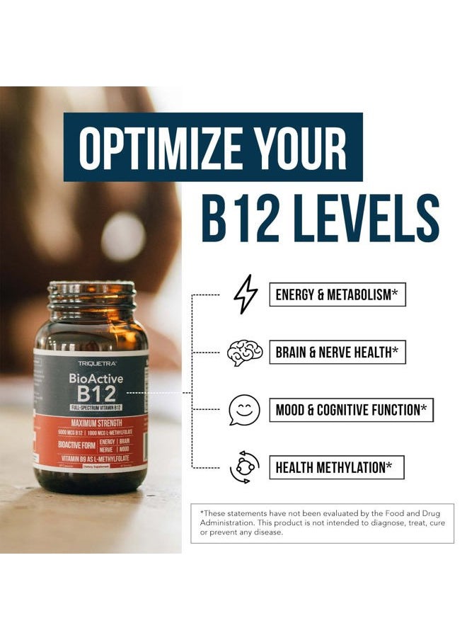 BioActive Vitamin B12 - 5000 mcg, Contains 3 BioActive B12 Forms Plus Methylfolate Cofactor - Methyl B12, Adenosyl B12 & Hydroxy B12 | Supports Energy, Metabolism & Mood | Vegan, Non-GMO (60 Servings)