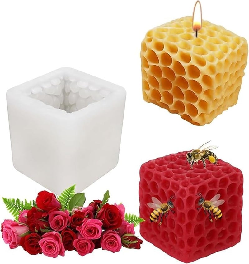 SOFTCREATO Honeycomb Silicone Candle Mold 3D Geometric Square Bubble Cube Mould for DIY Resin Plaster Handmade Soap Making Mousse Cake Fondant Pastry Chocolate Baking Handicraft Aroma Scented Candle Making