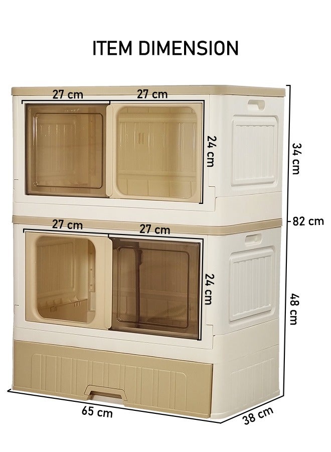 MAJIBAO Foldable cat litter box, Double layer cat toilet with wheels, Combination cat house and litter box, Enclosed with drawer litter box Set design and detachable (Beige Color) 82 cm H  - Image 2