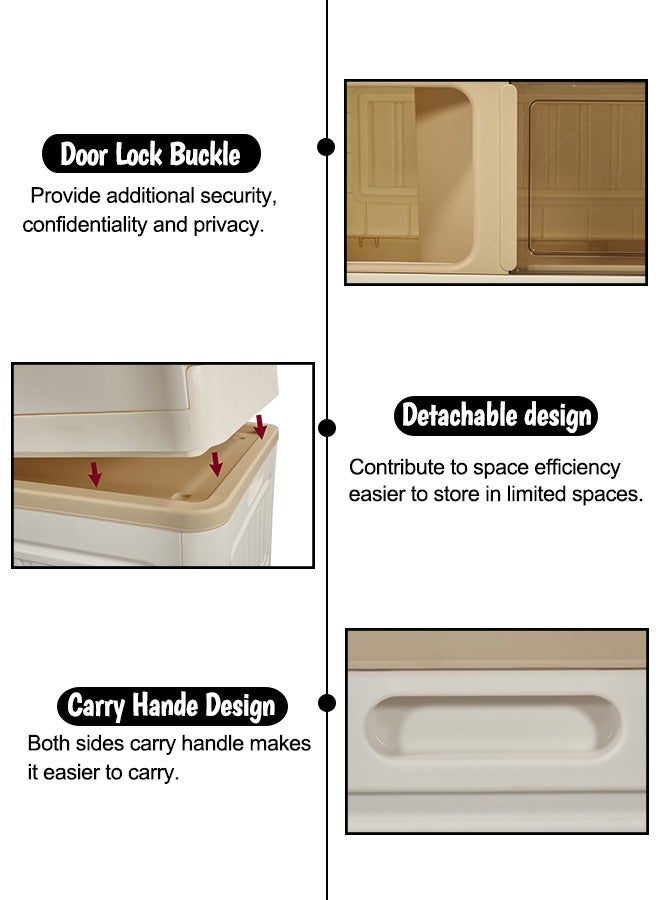 MAJIBAO Foldable cat litter box, Double layer cat toilet with wheels, Combination cat house and litter box, Enclosed with drawer litter box Set design and detachable (Beige Color) 82 cm H  - Image 4