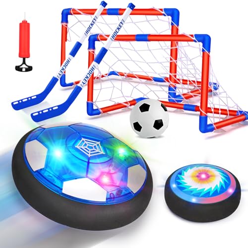 Qirptey طقم كرة هوكي هوفر 3 في 1 للأطفال مع أضواء LED ألعاب داخلية للأطفال هدية كرة القدم للأولاد 68 812 ألعاب رياضية للأطفال 3 4 5 6 7 8 سنوات هدية عيد ميلاد 48 - Image 1