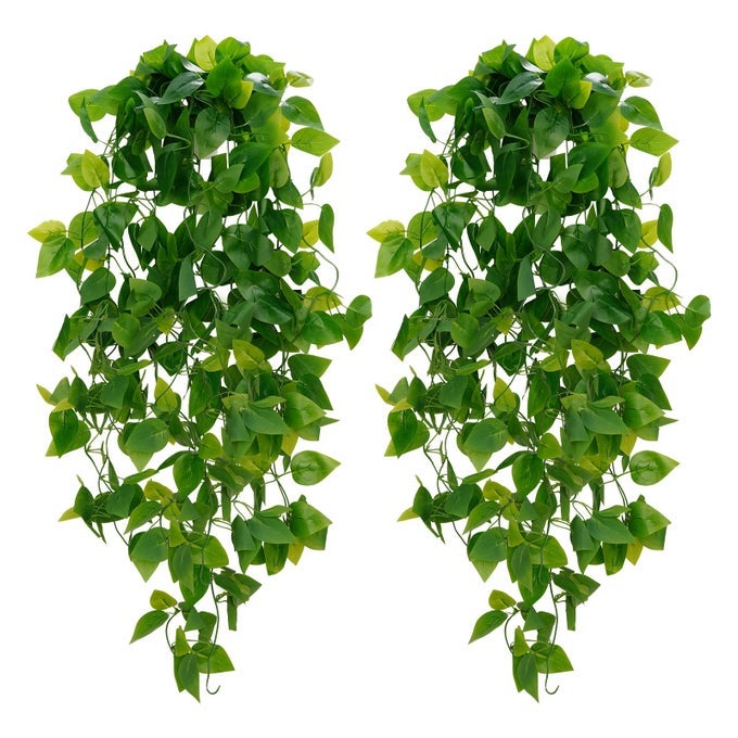 FAKE HANGING PLANTS 2PCS ARTIFICIAL HANGING PLANT FAUX POTHOS VINES HANGING PLANT GREENERY FOR WALL HOME LIVING ROOM INDOOR OUTDOOR DECOR NO BASKETS