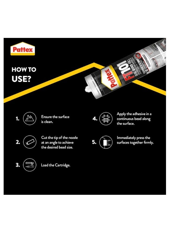 Pattex Seal-Bond-Fill Silicone Sealant Construction Adhesive 280 ml, Transparent - Image 3