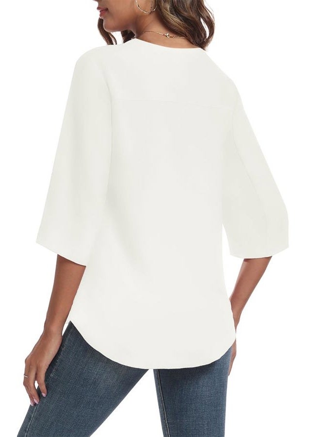LAOLASI Womens Summer Blouses Plus Size Tops Dressy Casual Short Sleeve Loose Hide Belly Blouses for Women,White,3XL - Image 2