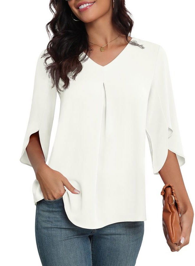 LAOLASI Womens Summer Blouses Plus Size Tops Dressy Casual Short Sleeve Loose Hide Belly Blouses for Women,White,3XL - Image 4
