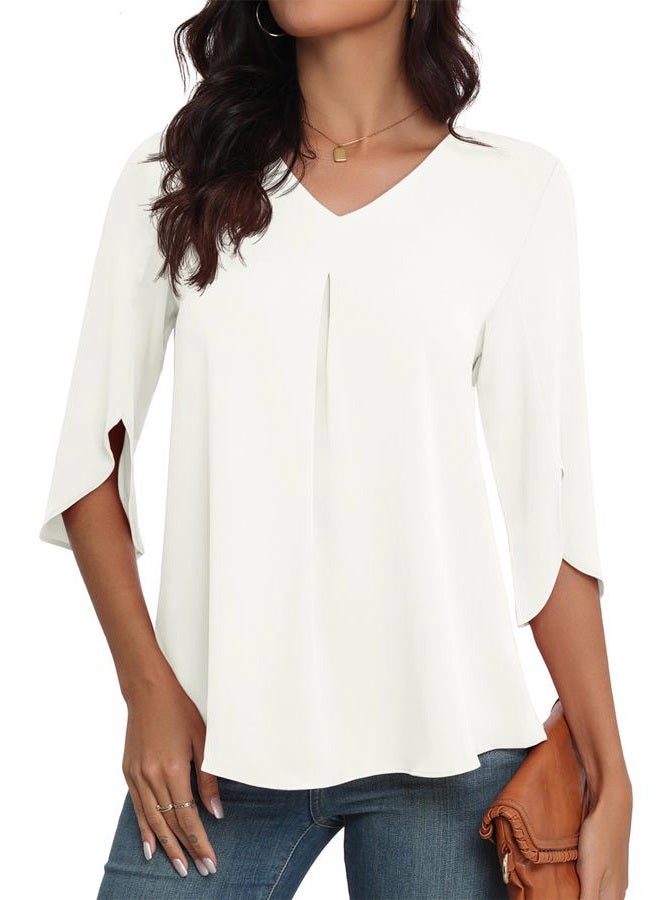 LAOLASI Womens Summer Blouses Plus Size Tops Dressy Casual Short Sleeve Loose Hide Belly Blouses for Women,White,3XL - Image 5