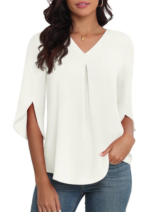 LAOLASI Womens Summer Blouses Plus Size Tops Dressy Casual Short Sleeve Loose Hide Belly Blouses for Women,White,3XL - Image 1