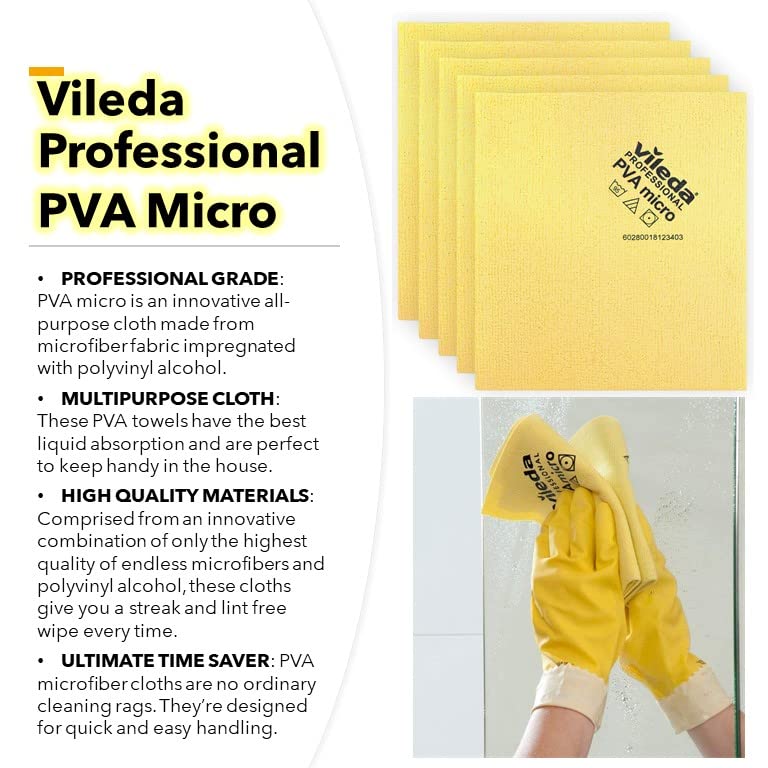 Vileda Professional | PVA Microfiber Cloth | All Purpose Cleaning Shammy | Shiny Streakfree Results | Synthetic Chamois Towel | Ideal for Hard Surfaces | Smooth Absorbent Materials | 5 Pack | Yellow - Image 2