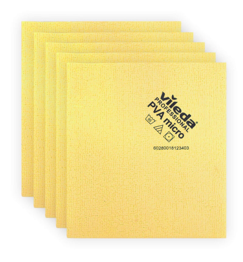 Vileda Professional | PVA Microfiber Cloth | All Purpose Cleaning Shammy | Shiny Streakfree Results | Synthetic Chamois Towel | Ideal for Hard Surfaces | Smooth Absorbent Materials | 5 Pack | Yellow - Image 5